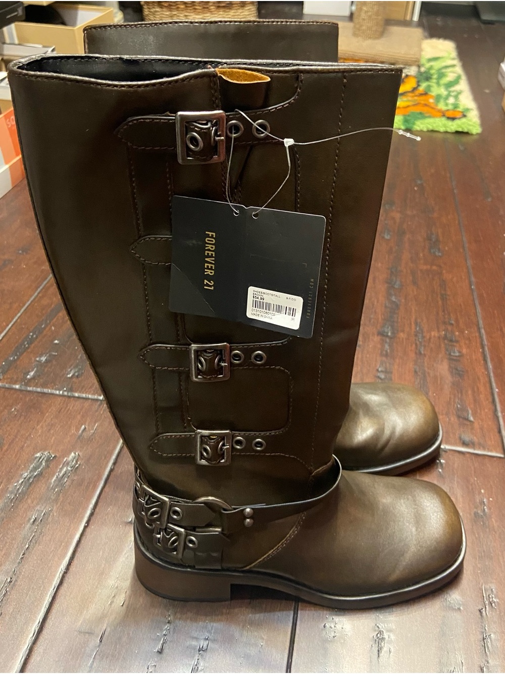 NWT Forever 21 Dark Brown Knee-High Buckle Boots Size 9